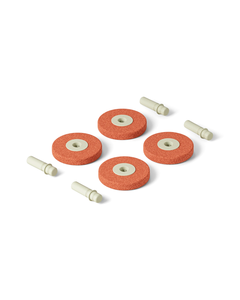 MODU foam wheels in Burnt Orange Dusty Green. Use for baby walkers and stable ride-ons for babies and toddlers.