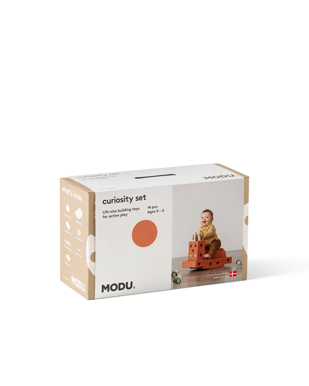MODU Curiosity Set Burnt Orange Dusty Green. Life-sized building toy. Encourages creativity, active play, and motor skill development.