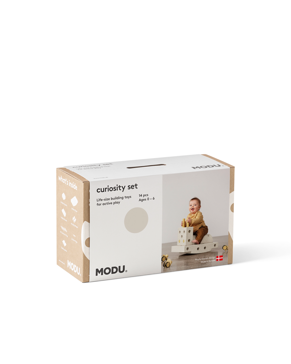 MODU Curiosity Set in Sand Grey Honey Yellow. Life-sized building toy. Encourages motor skill development.