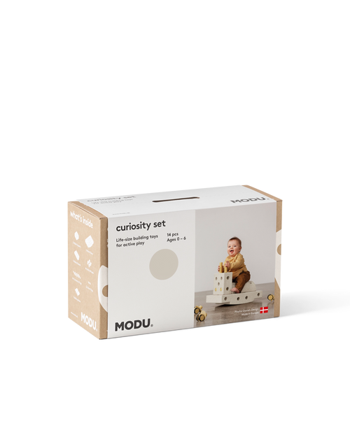 MODU Curiosity Set in Sand Grey Honey Yellow. Life-sized building toy. Encourages motor skill development.