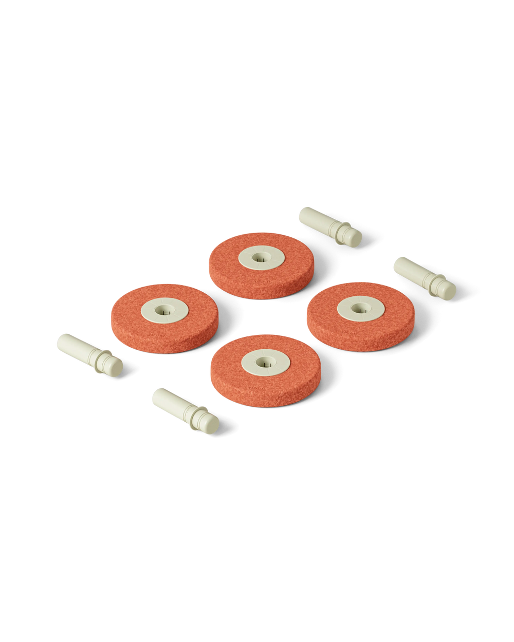 MODU foam wheels in Burnt Orange Dusty Green. Use for baby walkers and stable ride-ons for babies and toddlers.