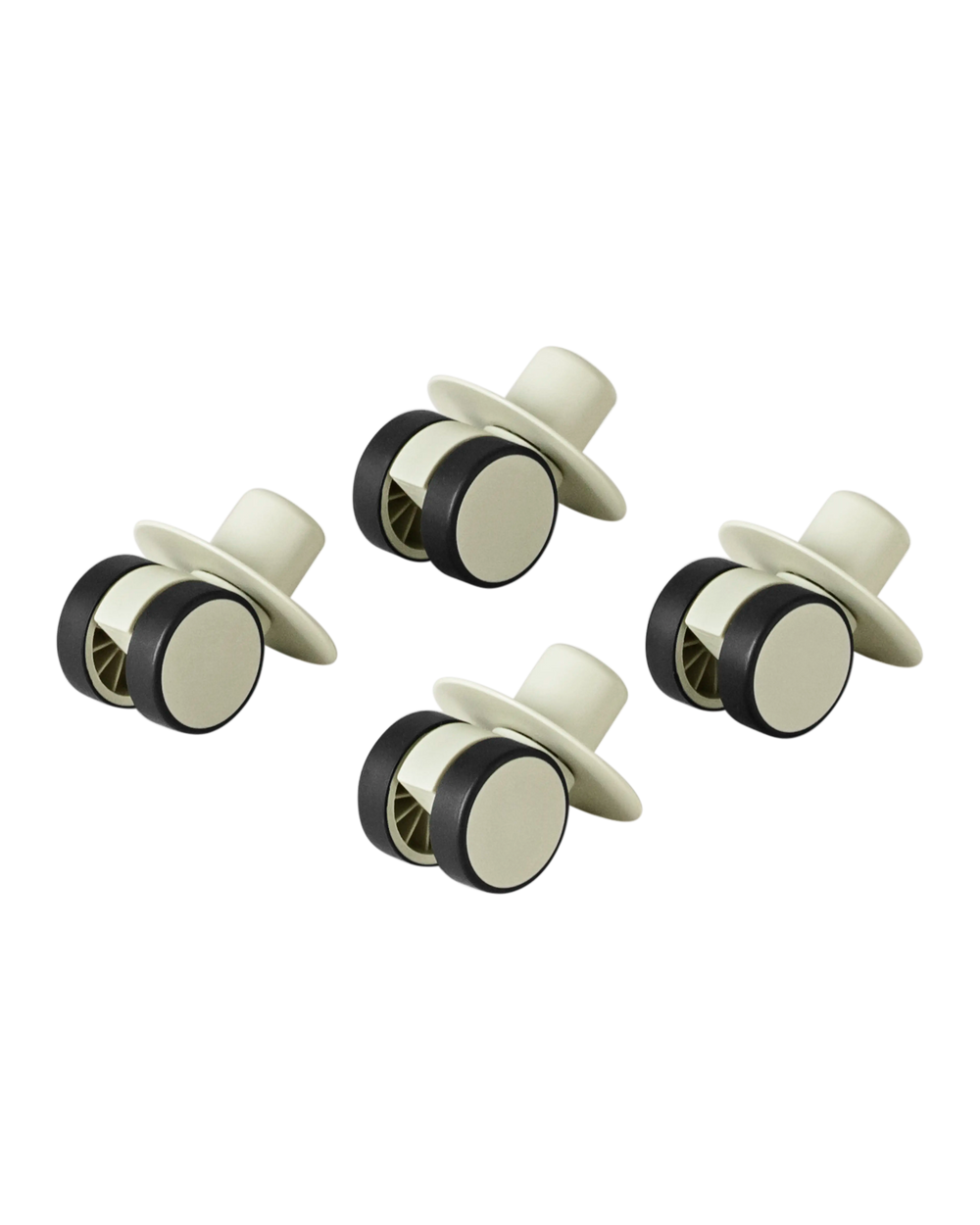 MODU swirly wheels in Dusty Green. For indoor scooters and ride-ons. 360 degree rotation. Floor-protecting rubber.