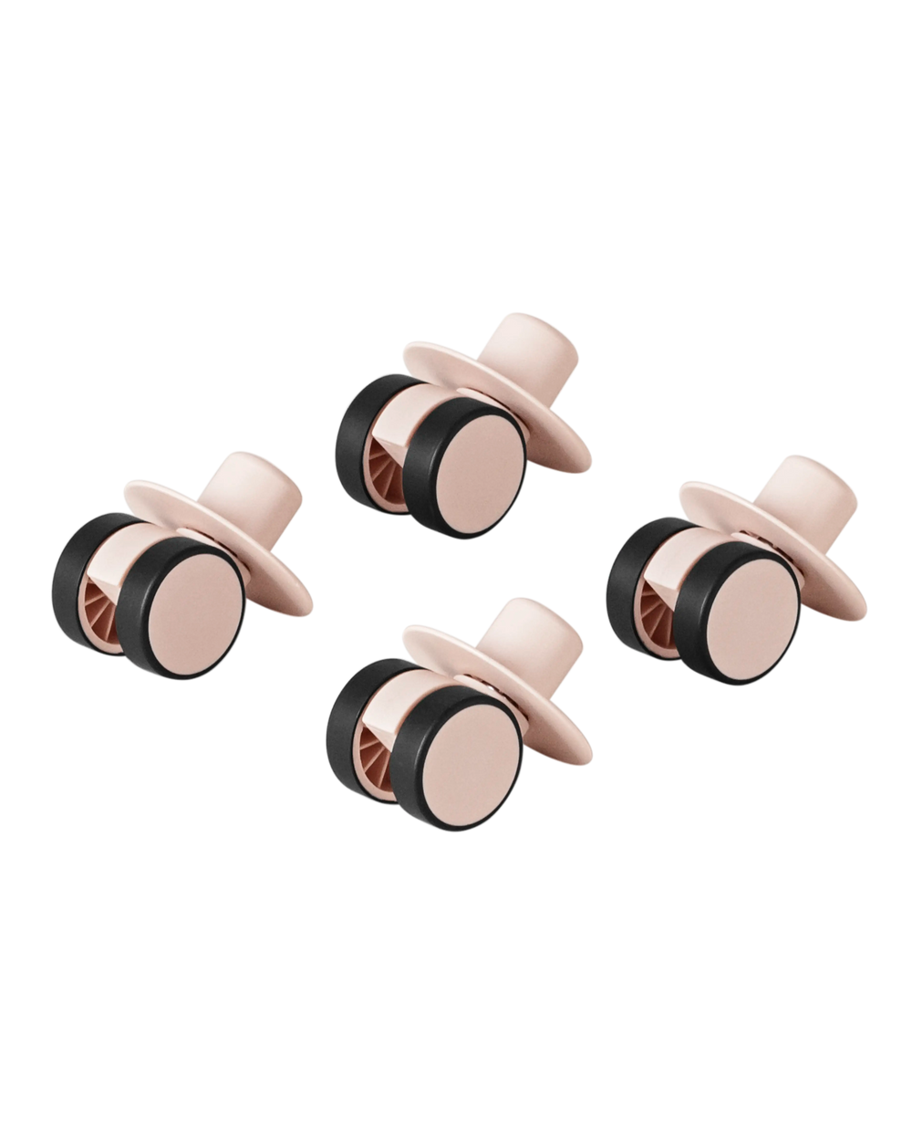 MODU swirly wheels in Soft Rose. For indoor scooters and ride-ons. 360 degree rotation. Floor-protecting rubber.