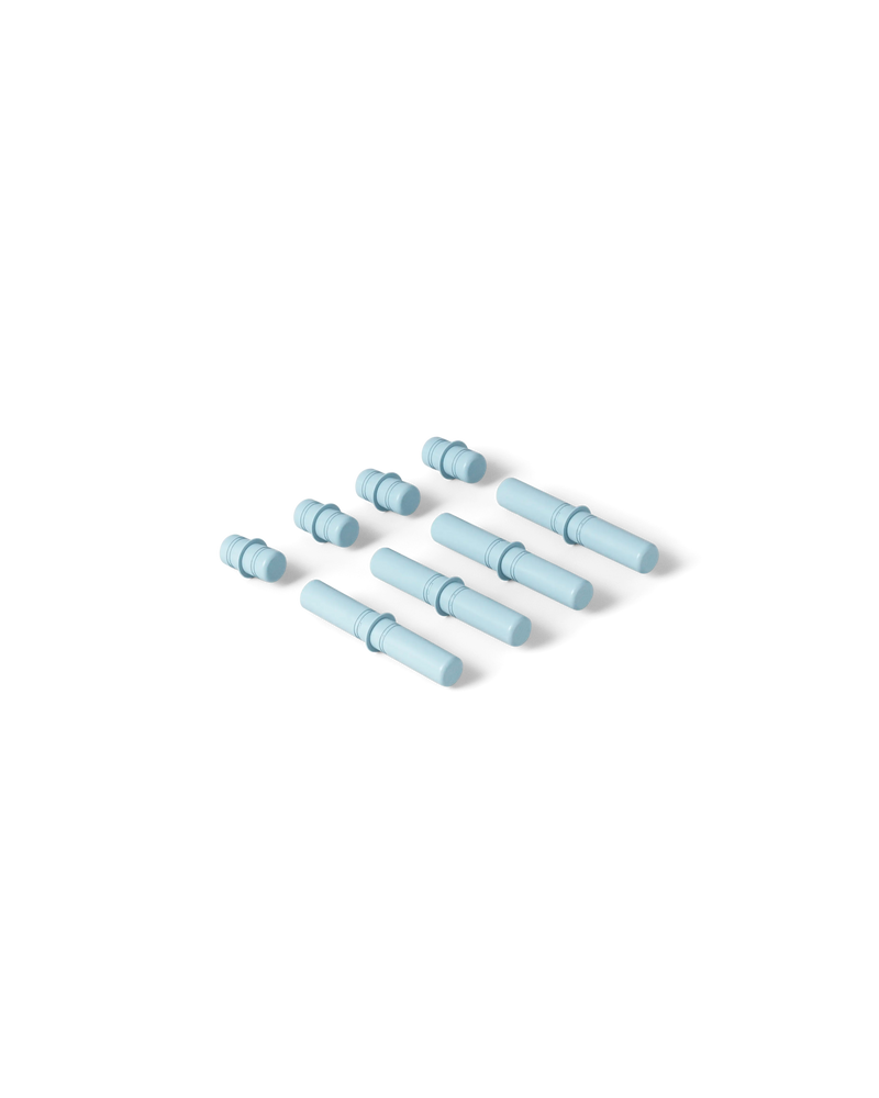 MODU connector pegs in Sky Blue. Life-sized building toy for open-ended active play