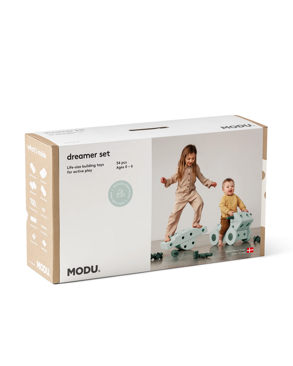 MODU Dreamer Set in Ocean Mint Forest Green. Life-sized building toy for active play.