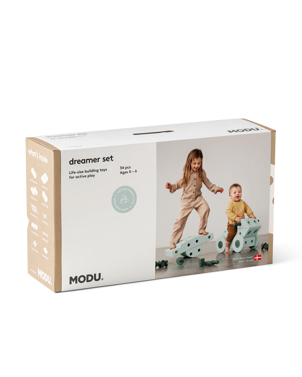 MODU Dreamer-Set in Ocean Mint Forest Green. Life-sized building toy for active play.