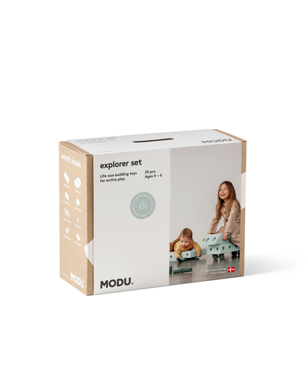 MODU Explorer Set in Ocean Mint Forest Green. Life-sized building toy for active play.